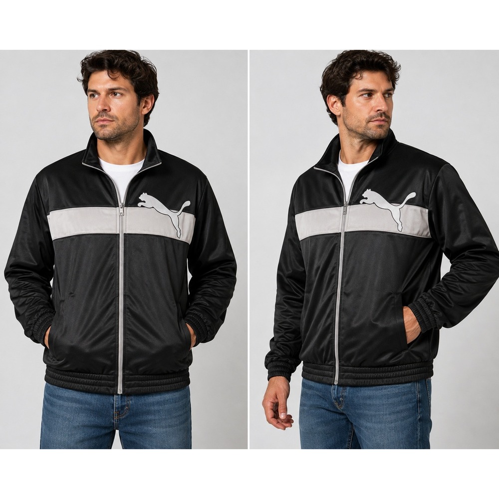 Puma Mens XXL Black White Big Logo Full Zip Track Jacket Sportlifestyle 815967